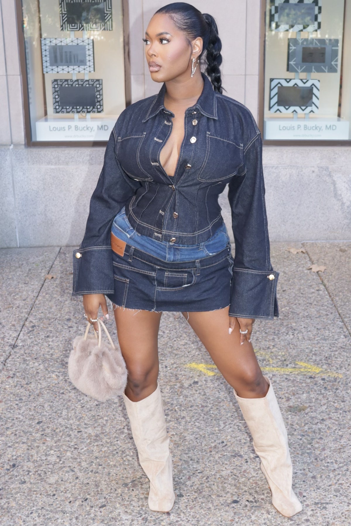 Double Down Denim Skirt